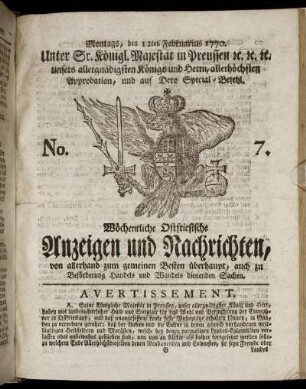 No. 7. Montags, den 12ten Februarius 1770.
