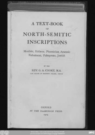 A text-book of North-Semitic inscriptions : Moabite, Hebrew, Phoenician, Aramaic Nabataean, Palmyrene, Jewish