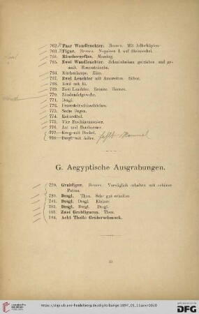 G. Aegyptische Ausgrabungen (Nr. 779- 784)