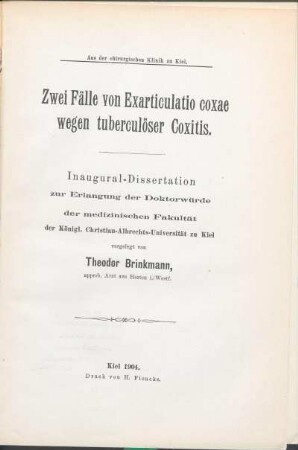 Zwei Fälle von Exarticulatio coxae wegen tuberculöser Coxitis