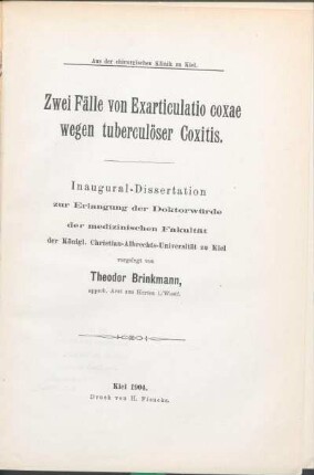 Zwei Fälle von Exarticulatio coxae wegen tuberculöser Coxitis