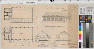 Münster (Münster) Universität Turnhalle Grundriß, Schnitt, Ansicht 1913 1 : 150 35 x 63 Zeichnung Staatshochbauamt Münster