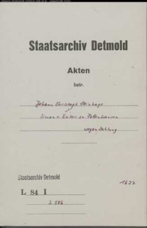 Steinhage, Johann Christoph gegen Simon von Exter zu Pottenhausen - Zahlung