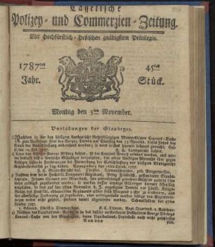 45tes Stueck, Montag den 5ten November. 1787