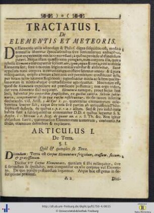 Tractatus I. De Elementis et Meteoris.