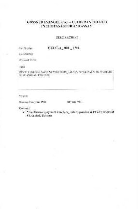 MISCELLANEOUS PAYMENT VOUCHERS SALARY, PENSION & PF OF WORKERS OF SE ANCHAL, UDAIPUR