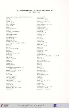 IV. Index der Brāhmī- und Kharoṣṭhī-Inschriften von Thor-Nord