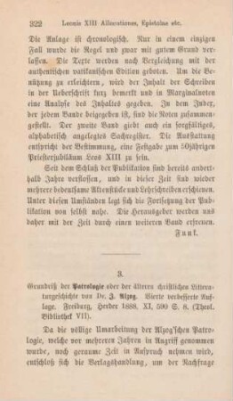 322-324 [Rezension] Alzog, Johann Baptist, Grundriß der Patrologie oder der älteren christlichen Litteraturgeschichte