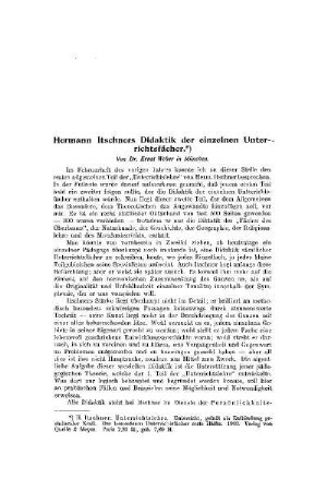 Hermann Itschners Didaktik der einzelnen Unterrichtsfächer