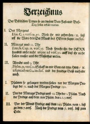 Verzeichnus Der Biblischen Texten so an diesem Bett-Fast-und Buß-Tag sollen erklärt werden.