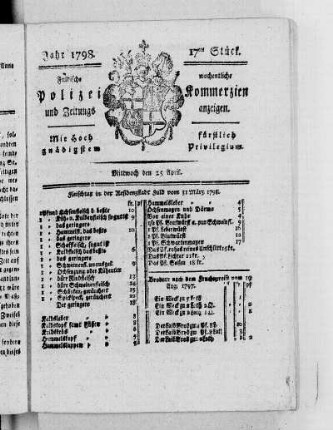 17tes Stück, Ausgabe vom 25. April 1798
