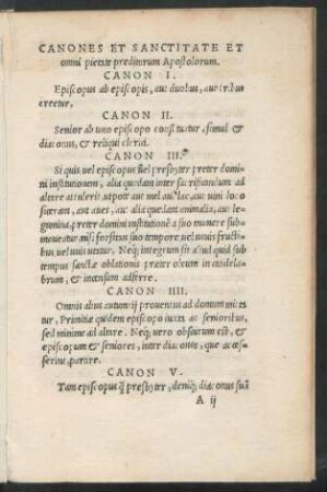 Canones Et Sanctitate Et omni pietate preditorum Apostolorum.