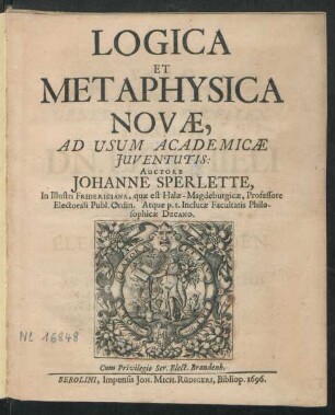 Logica Et Metaphysica Novae : Ad Usum Academicae Iuventutis