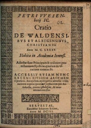 Oratio de Waldensibus et Albigensibus christianis anno 1185