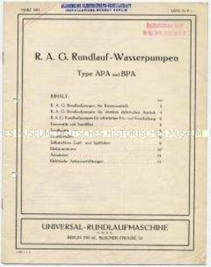 R.A.G. Rundlauf-Wasserpumpen, Type APA und BPA