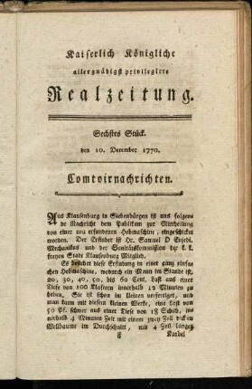 Sechstes Stück. den 10. December 1770.