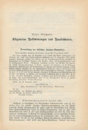 Erster Abschnitt. Allgemeine Bestimmungen und Baubehörden