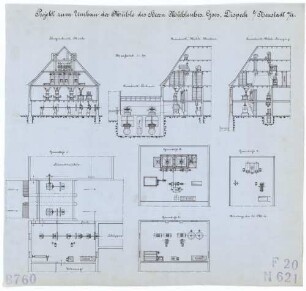 Technische Zeichnung : Projekt zum Umbau der Mühle des Herrn Mühlenbesitzers Goos, Dispeck bei Neustadt an der Aisch