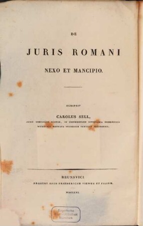 De Romanorum nexo et mancipio commentatio