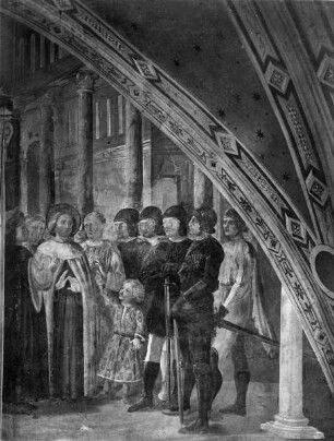 Freskenzyklus mit Szenen aus dem Leben der Heiligen Katharina und des Heiligen Ambrosius, sowie der Darstellung der Kreuzigung Christi — Szenen aus dem Leben des Heiligen Ambrosius — Der Heilige Ambrosius wird zum Bischof gewählt