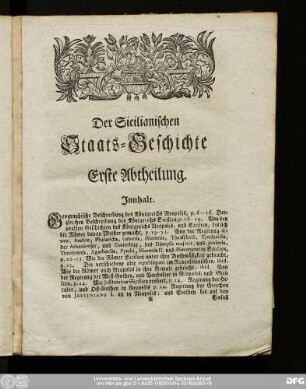 Der Sicilianischen Staats-Geschichte ...