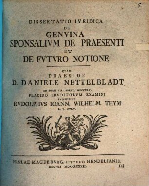 Diss. iur. de genuina sponsalium de praesenti et de futuro notione
