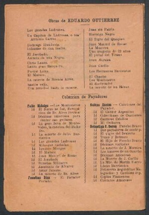 Obras de Eduardo Gutiérrez [y] Colección de Payadores