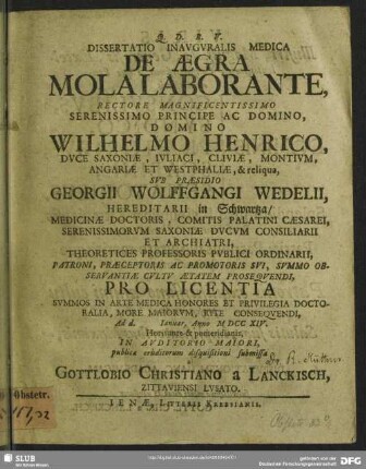 Dissertatio Inauguralis Medica De Aegra Mola Laborante ...