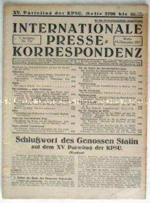 Bulletin der internationalen kommunistischen Presse u.a. zum XV. Parteitag der KPdSU