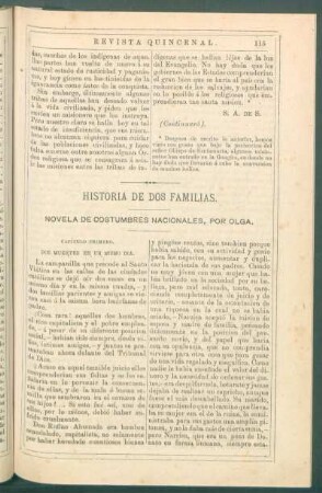 Historia de dos familias. : Novela de costumbres nacionales[. -] Capítulo primero. Dos muertes en un mismo día.