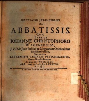 Dispvtatio Jvris Pvblici De Abbatissis