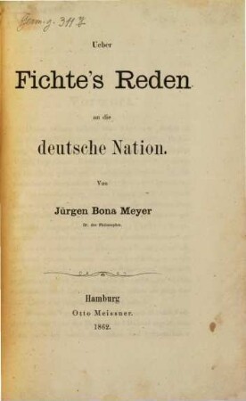Ueber Fichte's Reden an die deutsche Nation : Vortrag
