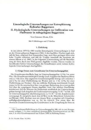 Limnologische Untersuchungen zur Eutrophierung flußnaher Baggerseen. II. Hydrologische Untersuchungen zur Infiltration von Flußwasser in nahegelegene Baggerseen