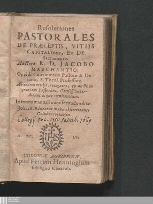 Resolutiones Pastorales De Præceptis, Vitiis Capitalibus, Et De Sacramentis