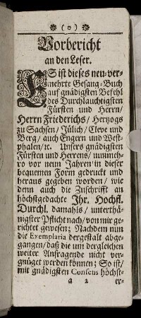 Vorbericht an den Leser.
