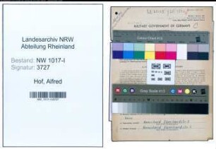 Entnazifizierung Alfred Hof , geb. 20.07.1914 (Betriebsinhaber)