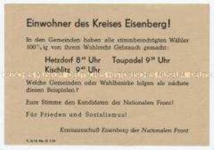 Handzettel mit Propaganda zur Volkskammerwahl 1958