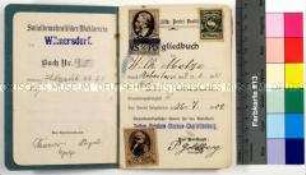 Mitgliedsbuch der Sozialdemokratischen Partei Deutschlands für den Arbeiter Wilhelm Metze in Berlin