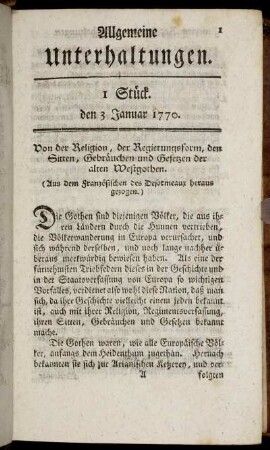 1 Stück. den 3 Januar 1770.