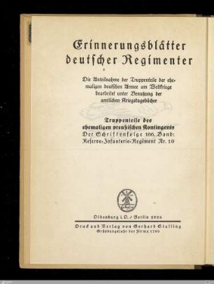 Geschichte des Reserve-Infanterie-Regiments Nr. 10 im Weltkriege : bearbeitet auf Grund der amtlichen Kriegstagebücher