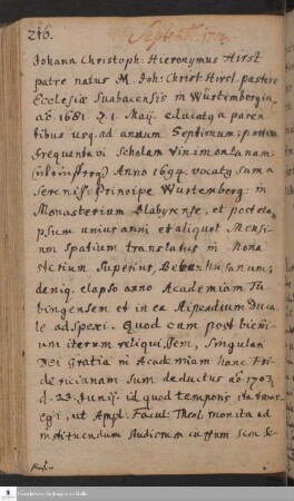 Lebenslauf von Johann Christoph Hieronymus Hirst.