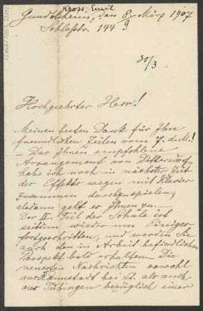 Brief an B. Schott's Söhne : 08.03.1907