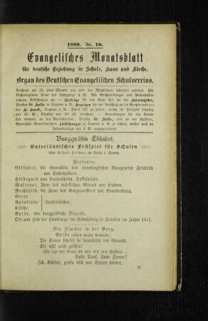 Burggräfin Elisabet : vaterländisches Festspiel für Schulen