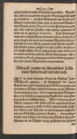 Rübezahl machet ein schnackisches Testament/ stirbet darauf/ und lebet noch. - Rübezahl lässet sich für eine Wehe-Mutter gebrauchen.