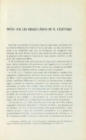 Notes sur les observations de M. Leszynsky