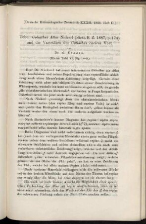 Ueber Goliathus Atlas Nickerl (Stett. E. Z. 1887, p. 174) und die Varietäten des Goliathus cacicus Voët