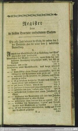 Register, derer in diesem Tractate enthaltenen Sachen
