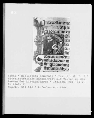 mittelalterliche Handschrift mit Texten zu den Festen des Kirchenjahres — Initiale H, Folio fol. 94 v