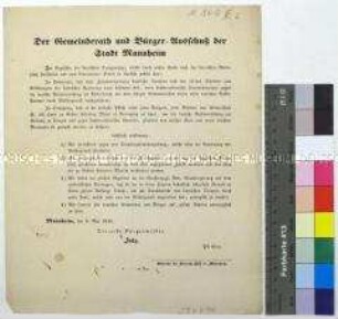 Beschluss des Gemeinderates und Bürger-Ausschusses der Stadt Mannheim, 6. Mai 1849