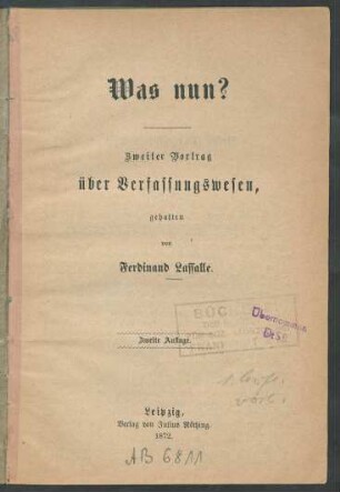 Was nun? : Zweiter Vortrag über Verfassungswesen
